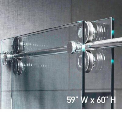 Roller System – 59W x 60H Frameless Sliding Shower Door – Clear Glass