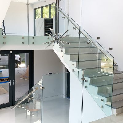 Glass Railing with Standoff System – handrail on the side – Laminated Clear Glass
