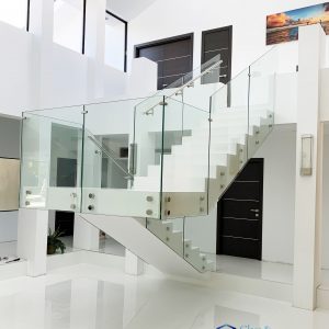 Glass Railing with Standoff System – handrail on the side – Tempered Clear Glass