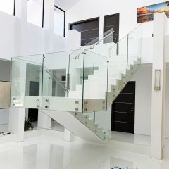 Glass Railing with Standoff System – handrail on the side – Tempered Clear Glass