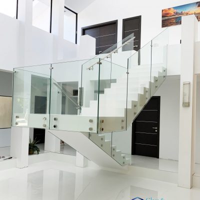 Glass Railing with Standoff System – handrail on the side – Tempered Clear Glass
