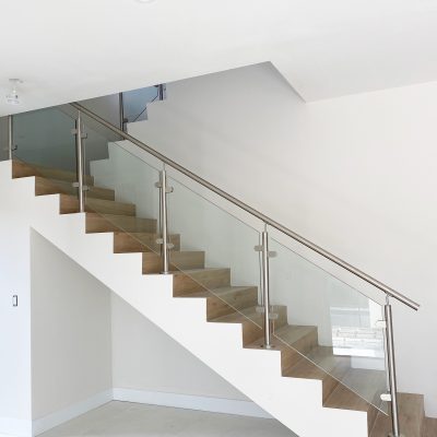 Glass Railing with Post System – handrail on top – Laminated Clear Glass