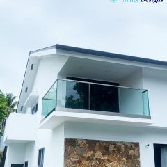 Glass Railing with Base shoe System – handrail on the top – Laminated Clear Glass