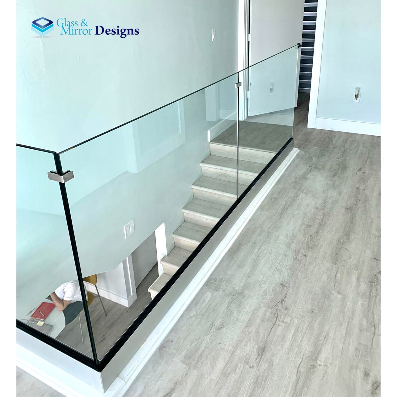 Glass Railing with Base shoe System handrail on the top Laminated Clear Glass Glass and